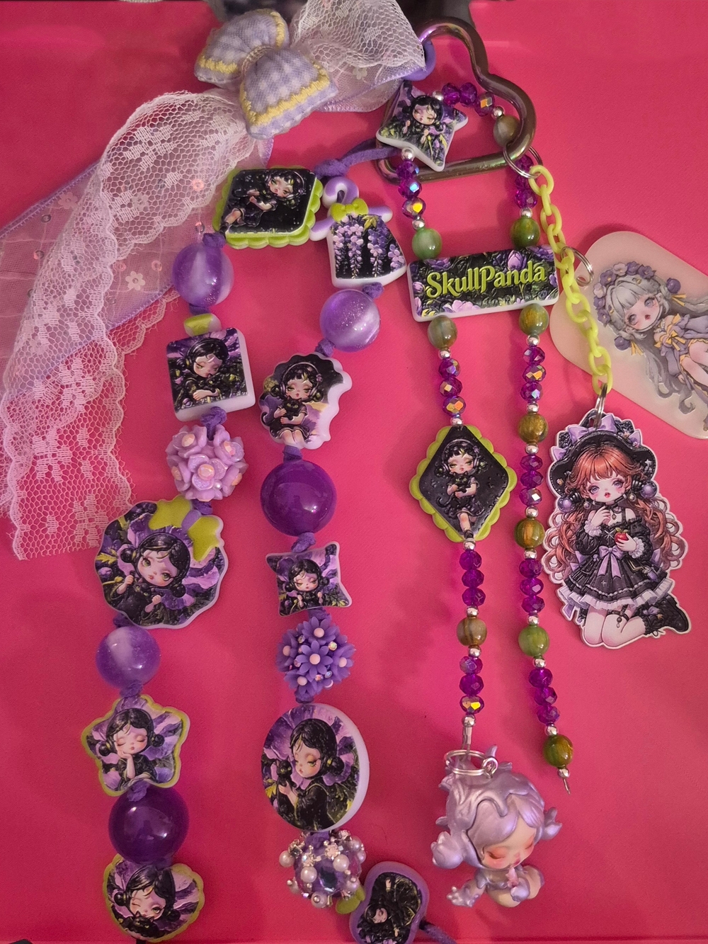Purple & Green Charm Keychain Card Holder